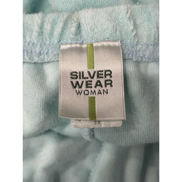 Silver Wear Light Blue Terrycloth Lounge Set Henley Top Elastic Waist Shorts - Picture 7 of 12